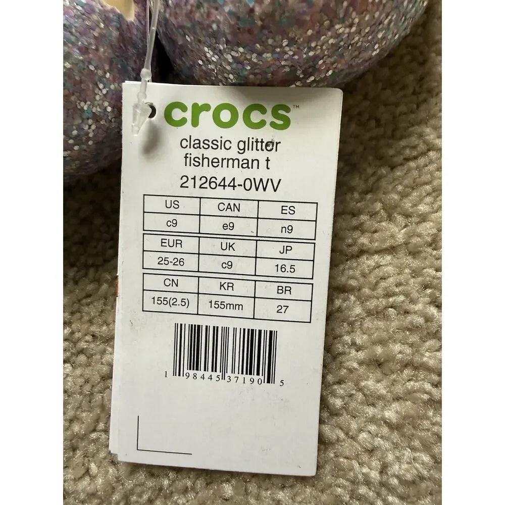 Crocs Classic Glitter Fisherman T Sandals Purple Multi Unisex Kids C9 EU25-26